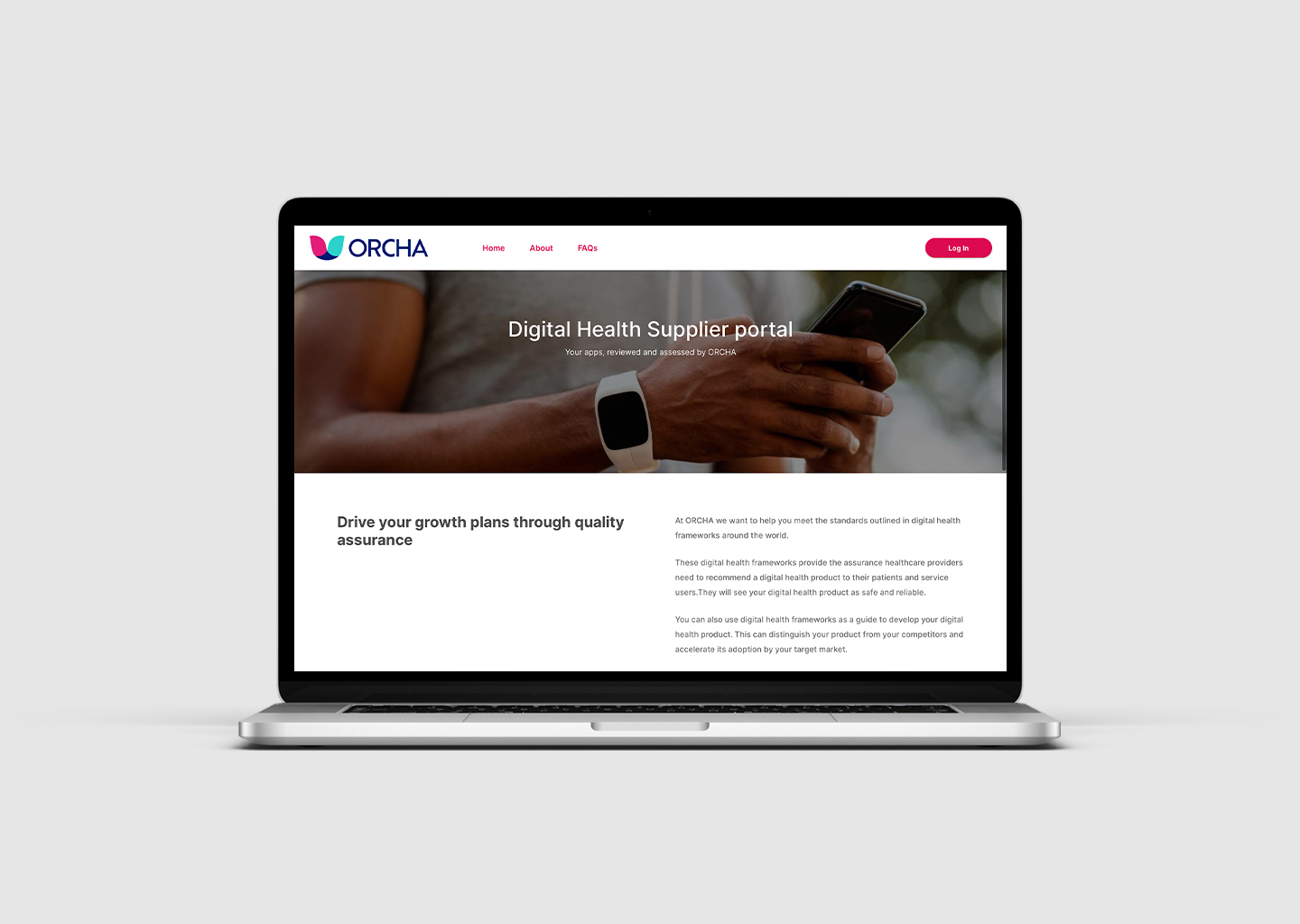 ORCHA Digital Health Suppliers Portal homepage on a laptop